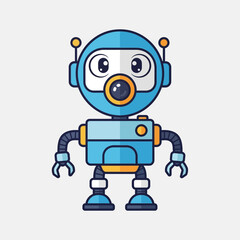 Fototapeta premium Cartoon robot with blue body and head stands on a white background.