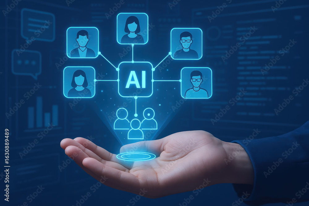 Aufkleber ai software developer collaboration concept with human hand holding digital network connection and u