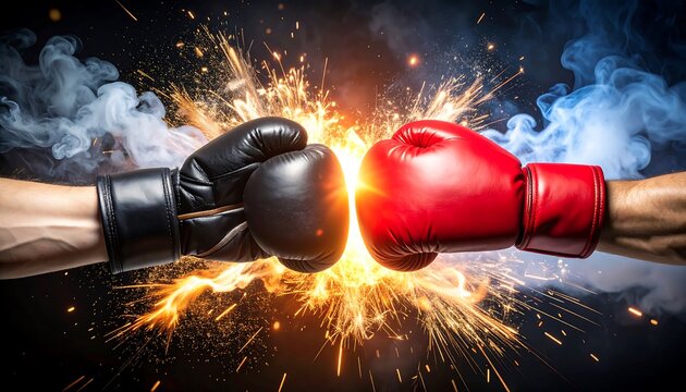Boxing gloves clashing in intense competition