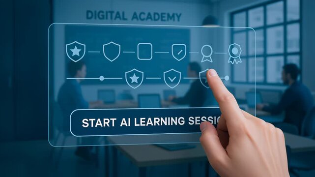 AI software developer collaboration on digital interface in learning session for innovative technology and future skills development - Powered by Adobe