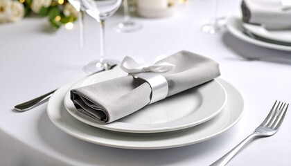 Elegant table setting with gray napkin
