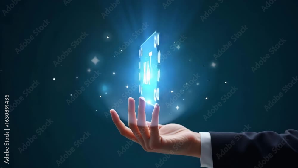 Aufkleber a hand operating a holographic device to explore tax options and strategies for small businesses, em