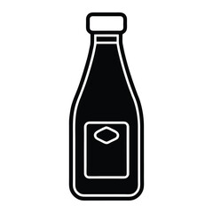 Black silhouette of a bottle with a label and cap white object