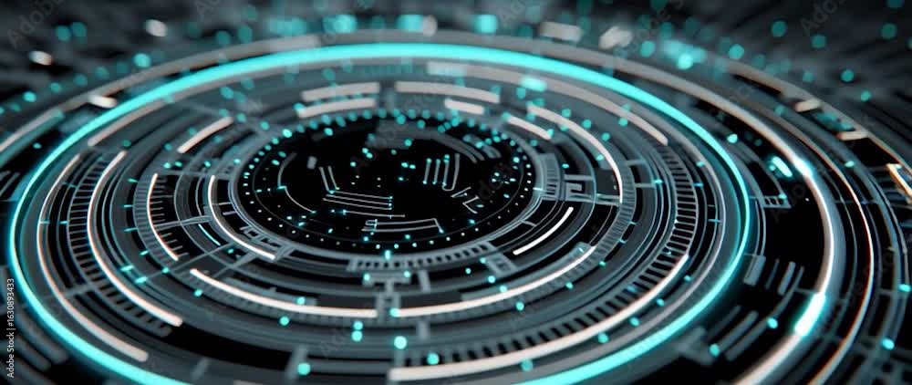 Wall mural anamorphic video abstract digital circuit board with glowing energy core. perfect for projects relat