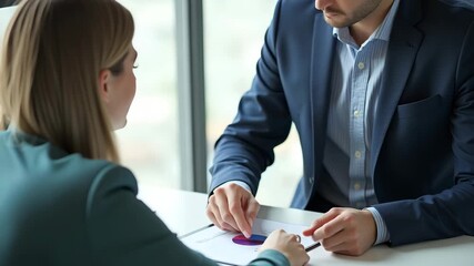 Flat Vector Illustration of a Financial Advisor Updating Client on Investment Status: Professional Guidance in a Cute, Smart Business Tone - Powered by Adobe
