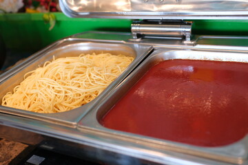 Spaghetti bolognese pasta in a plate close-up.