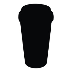 Black silhouette of a disposable coffee cup with lid on white background disposable cup to go cup