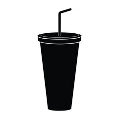 Black silhouette of a disposable cup with a straw on a white background drink beverage