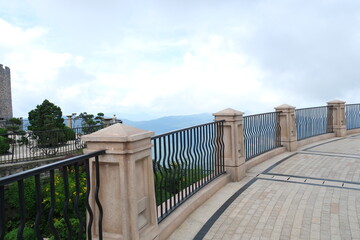 Da Nang, Vietnam Golden Bridge stone hand bridge and mountain view observatory at the Ba Na Hills...