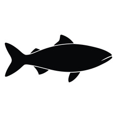 Black silhouette of a fish with fins and tail on white background animal