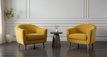 Elegant Interior with Two Yellow Armchairs and a Small Table