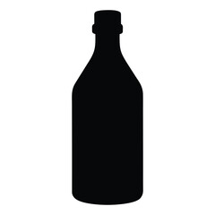 Black silhouette of a glass bottle with a cap on white background vector