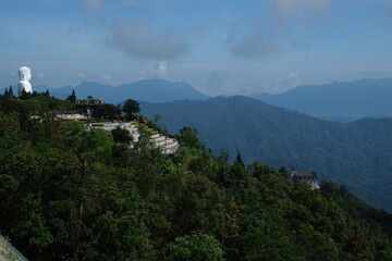 Da Nang, Vietnam Golden Bridge stone hand bridge and mountain view observatory at the Ba Na Hills...