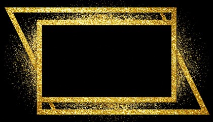Gold glitter frame on a black background with geometric design.