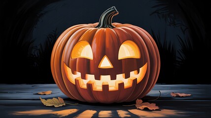 Obraz premium Traditional carved Halloween pumpkin with glowing face