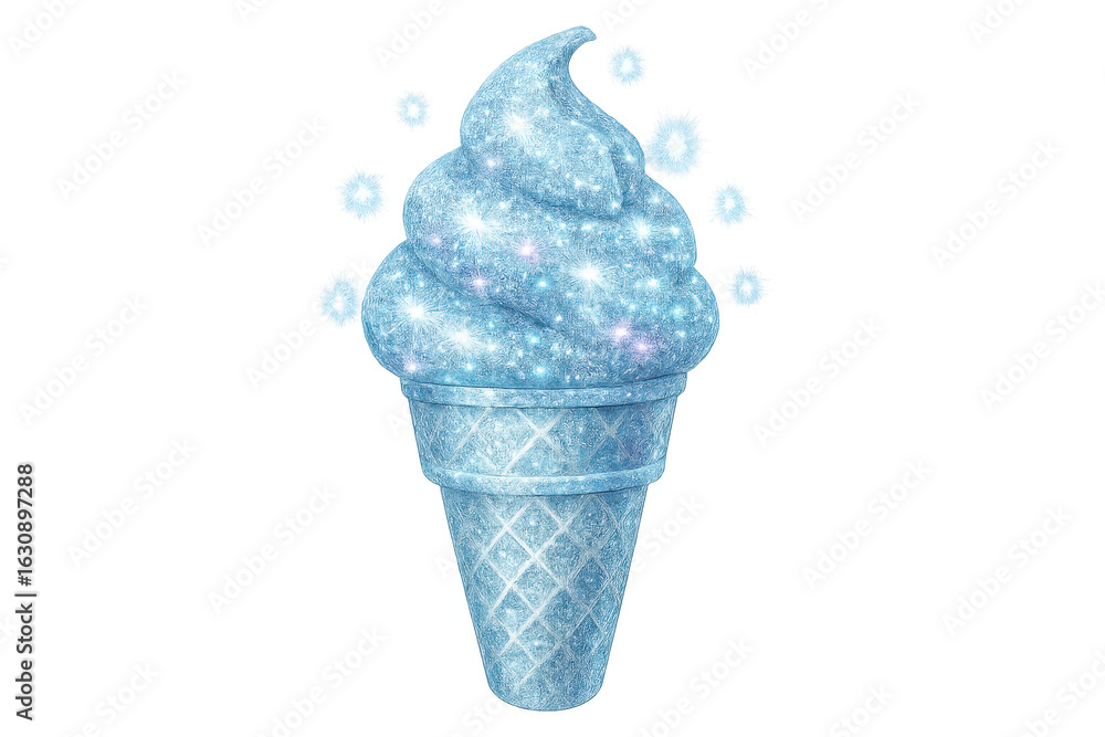 Aufkleber glittering ice cream cone with magical sparkles, creating a whimsical and frosty dessert concept on 