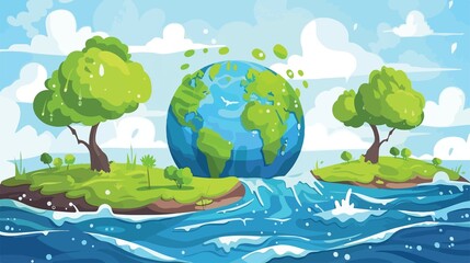 Obraz premium Vibrant Earth with lush trees and flowing water, symbolizing nature's beauty and renewal.