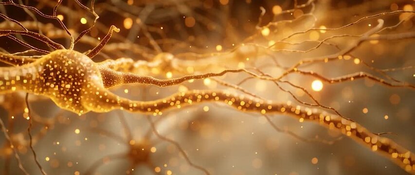Anamorphic video neuron or nerve cell with an intricate network. Perfect for projects related to science, technology, medicine, artificial intelligence
