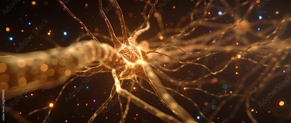 Wall mural anamorphic video neuron or nerve cell with an intricate network. perfect for projects related to sci