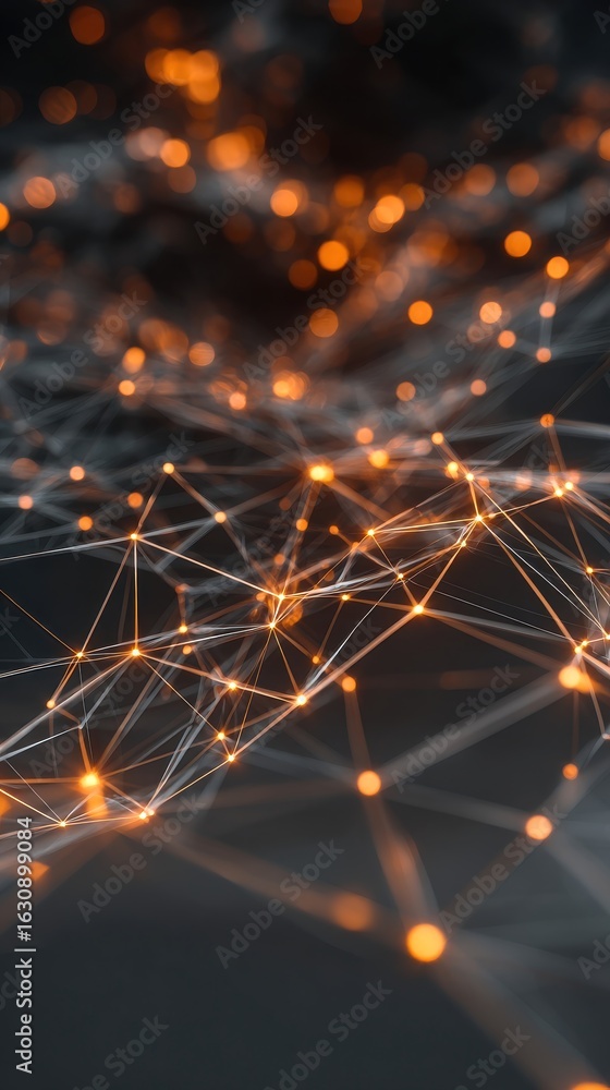 Poster abstract network with glowing orange nodes connected by white lines on a dark background