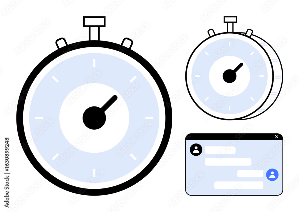 Poster stopwatch with clear dial and chat window symbolizes time tracking, efficient communication, and pro