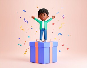 Joyful celebration on top of a big present
