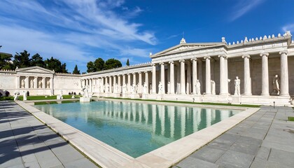 Fototapeta premium Ancient Greek-style building complex, reflecting pool