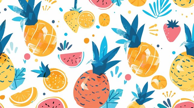 Colorful fruit pattern with pineapples and oranges - Powered by Adobe