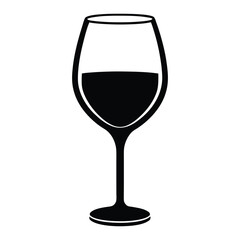 Black silhouette of a wine glass filled with dark liquid on a white background vector