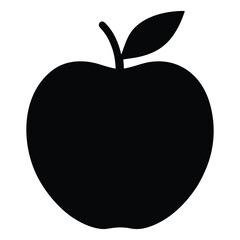 Black silhouette of an apple with a stem and leaf on a white background fruit
