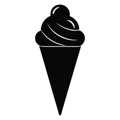 Black silhouette of an ice cream cone with swirling soft serve black and white