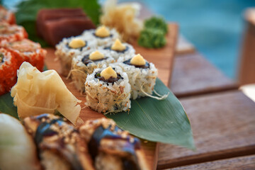 A Colorful Array of Sushi Varieties Showcasing Fresh Ingredients, Flavors, and Culinary Artistry on...