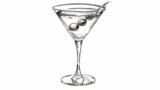 A martini glass with olives on a white background - Powered by Adobe