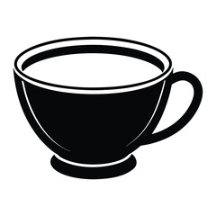 Black and white illustration of a coffee cup filled with liquid drink beverage