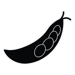 Black and white illustration of a single open pea pod with four peas food vegetable