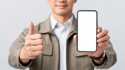 A business consultant analyzing transportation logistics data while holding a blank screen phone, clear background.