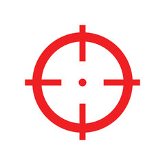 Fototapeta premium A red line art icon of a crosshair with a central dot, representing a tactical dot sight or red dot sight.