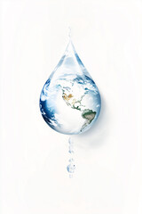 Earth shaped like a water drop on white background