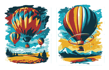 Obraz premium Vibrant Hot Air Balloons in an Abstract Landscape Illustration