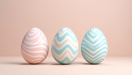 Obraz premium Decorative pastel eggs with zigzag patterns on a soft background.
