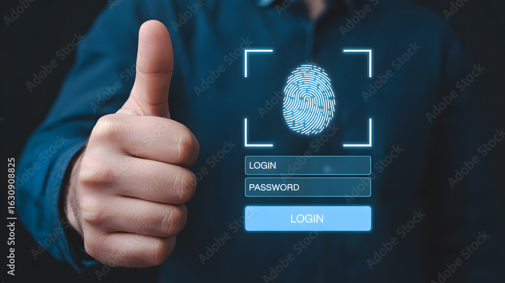 Poster secure access confirmed thumbs up for digital identity verification