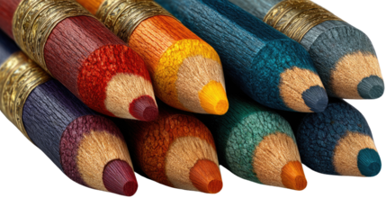 Artistic Palette: A close-up view of artist's colored pencils reveals a vibrant spectrum of hues, ideal for adding creative flair.