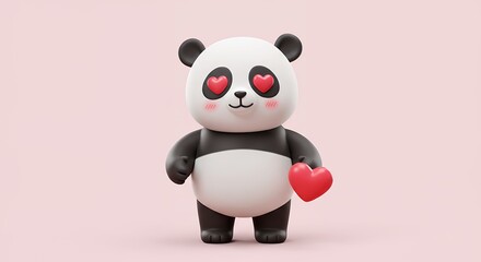Fototapeta premium Cute cartoon panda holding heart