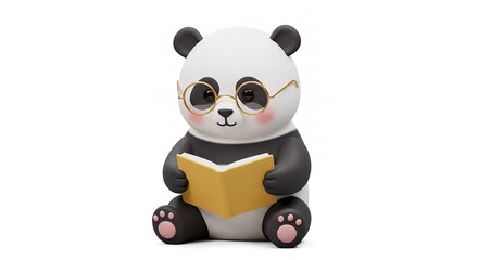 Obraz premium Panda figurine with glasses reading book