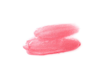 Bright red lip gloss isolated on white, top view