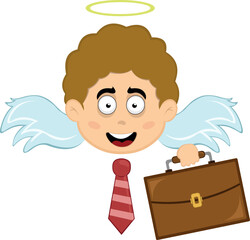 vector illustration face angel character cartoon, with a neck tie and office briefcase, as an employee or worker