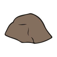 Simple cartoon illustration of a single brown rock or stone isolated on a white background, representing a basic element of nature and solidity.