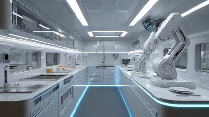Naklejka premium Futuristic kitchen with robotic technology.