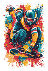 Dynamic Abstract Illustration of Colorful Snowboarder in Action