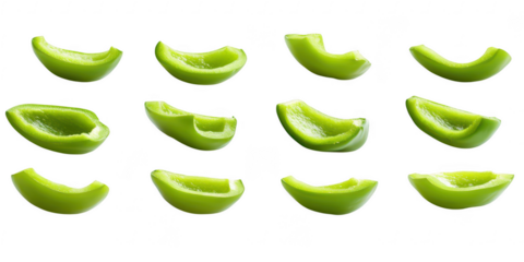 Green pepper slices arrangement on transparent png background